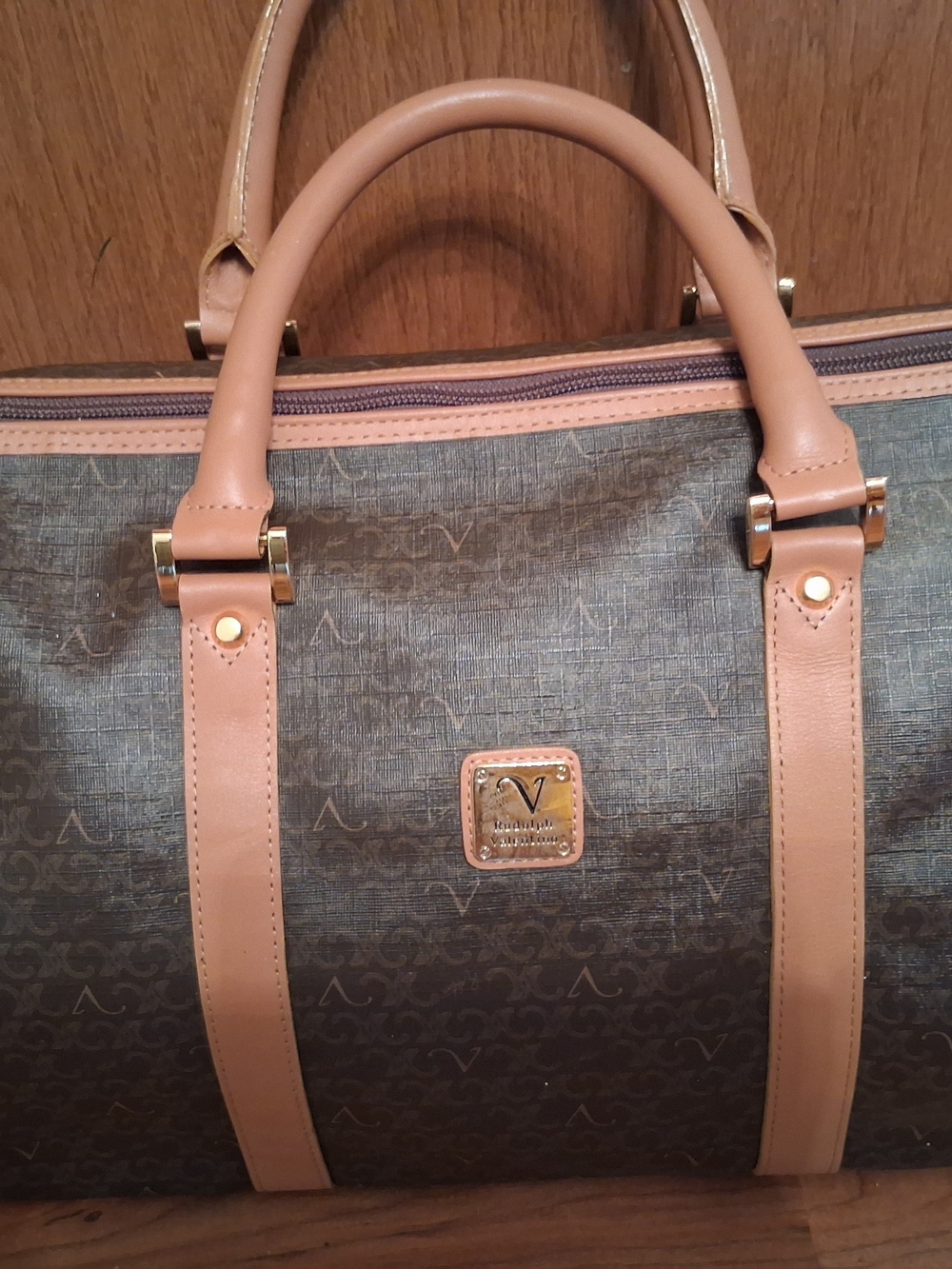 RARE Rudolph Valentino Brown & Tan Travel Duffel with Top Handles